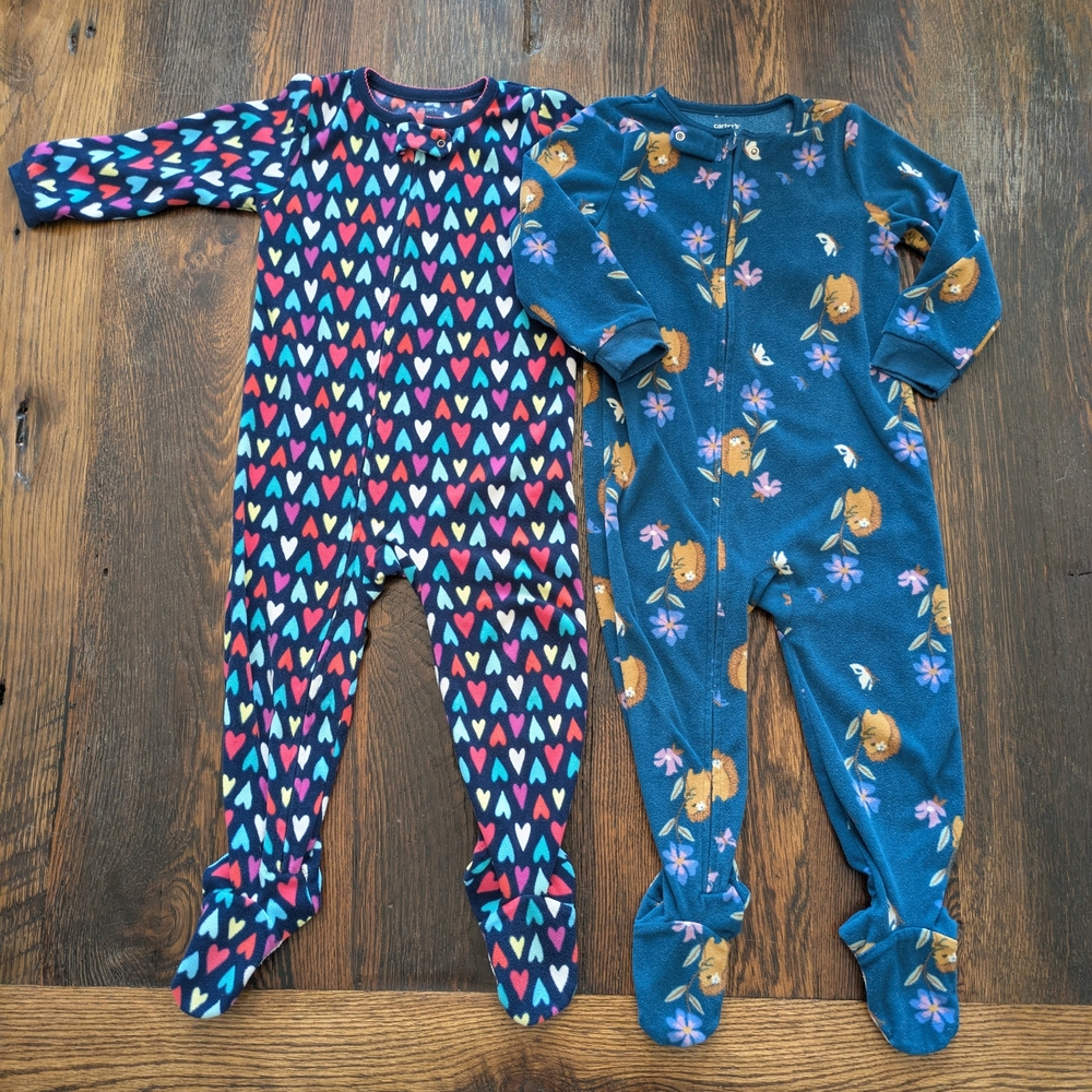 Carter's Navy and Blue Heart and Bear Print Footies